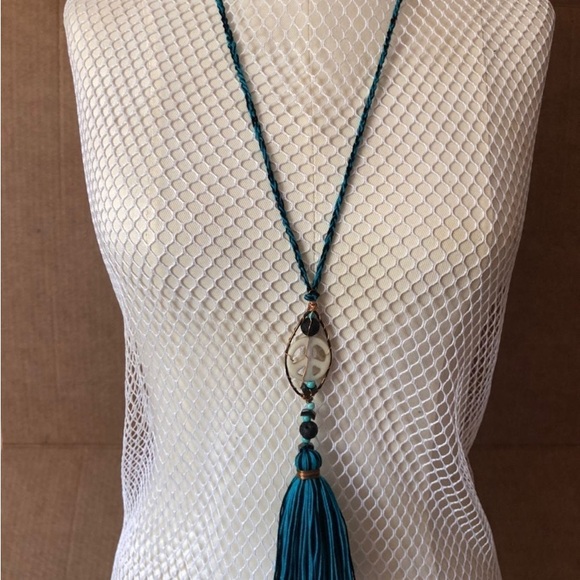 Handmade Adjustable Peace Necklace with Lava Stones Diffuser and Tassels - Picture 2 of 6
